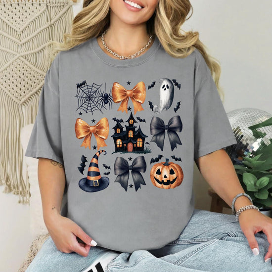 Comfort Colors Retro Halloween Shirt, Halloween Icons Collage Boho T-Shirt Halloween T-Shirt Thanksgiving T Shirt Oversized Trendy Fall Tee