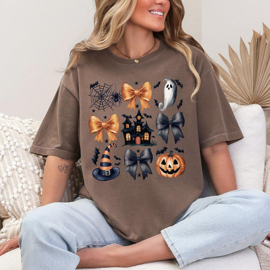 Comfort Colors Retro Halloween Shirt, Halloween Icons Collage Boho T-Shirt Halloween T-Shirt Thanksgiving T Shirt Oversized Trendy Fall Tee