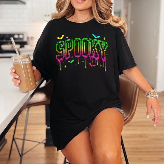 Spooky Neon Fluorescent Black Light Glow in the Dark Comfort Colors T-Shirt, Spooky T-Shirt, Glow in the Dark Halloween Shirt