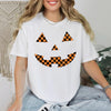 Checkered Pumpkin Face Comfort Colors Halloween T-Shirt, Checkered Halloween Tee, Pumpkin Face Halloween Graphic Shirt