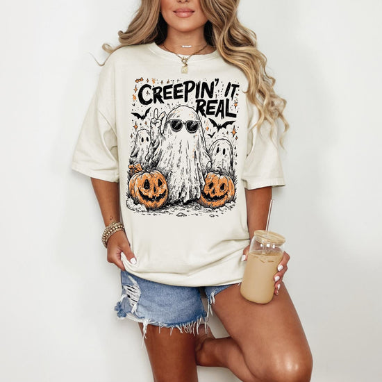 Creepin' It Real Comfort Colors Halloween T-Shirt, Trendy Halloween Tee, Halloween Graphic Shirt