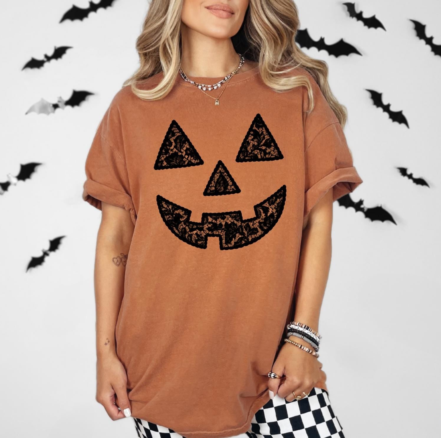 Lace Pumpkin Sweatshirt or T-Shirt – Fall Unisex Shirt, Autumn Aesthetic Top, Thanksgiving Outfit