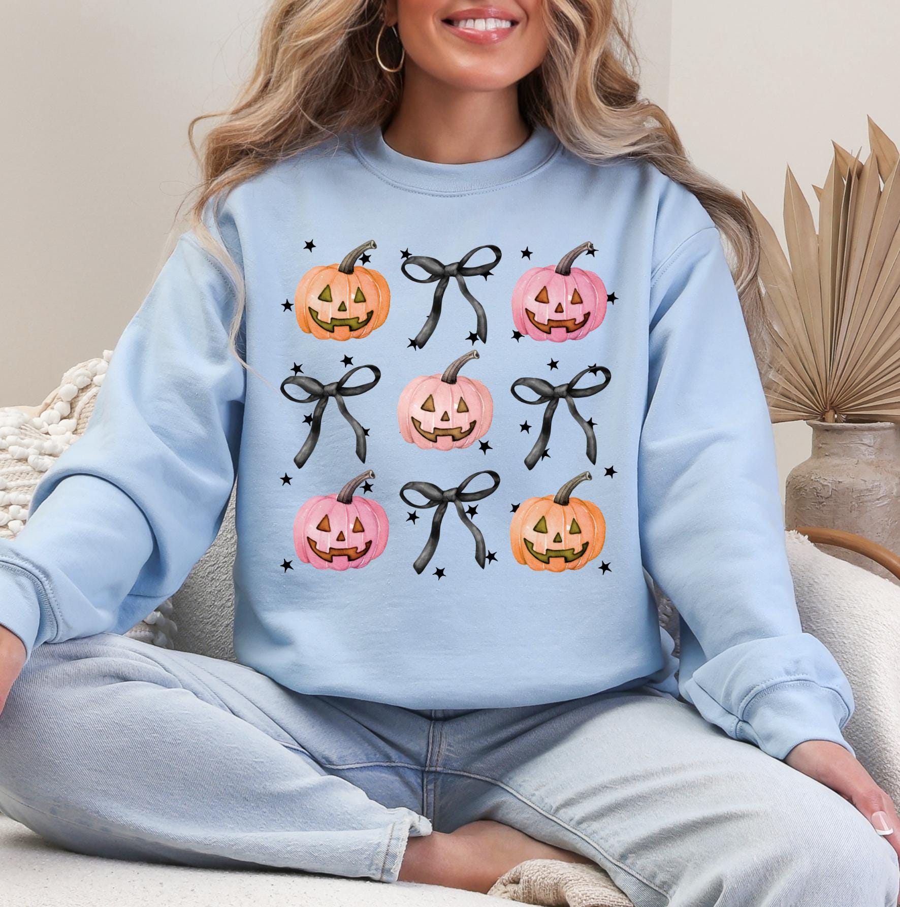 Pumpkin Bows Collage Fall Shirt or Sweatshirt For Halloween Lovers, Trendy Spooky Shirt Gift Tee, Fall Season Halloween Shirt