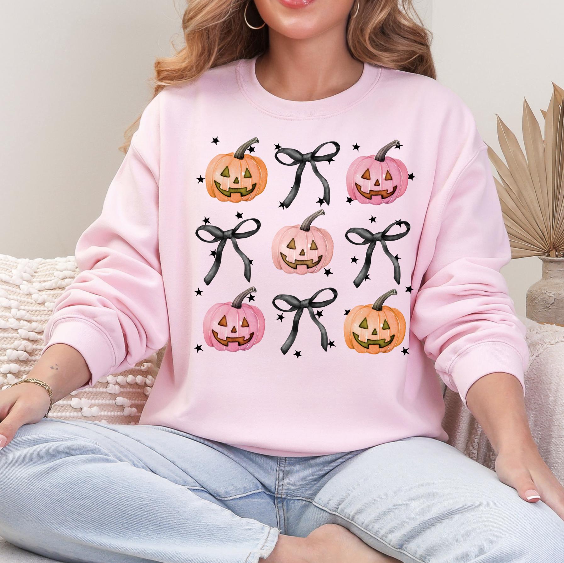 Pumpkin Bows Collage Fall Shirt or Sweatshirt For Halloween Lovers, Trendy Spooky Shirt Gift Tee, Fall Season Halloween Shirt