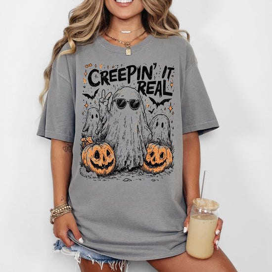 Creepin' It Real Comfort Colors Halloween T-Shirt, Trendy Halloween Tee, Halloween Graphic Shirt