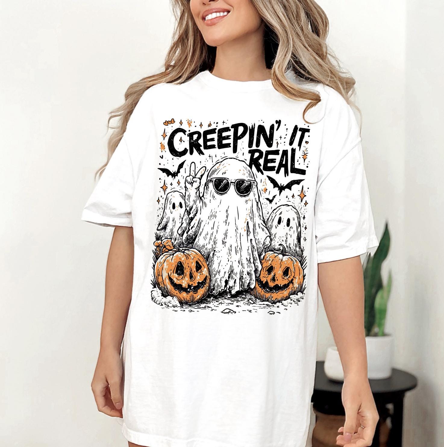 Creepin' It Real Comfort Colors Halloween T-Shirt, Trendy Halloween Tee, Halloween Graphic Shirt