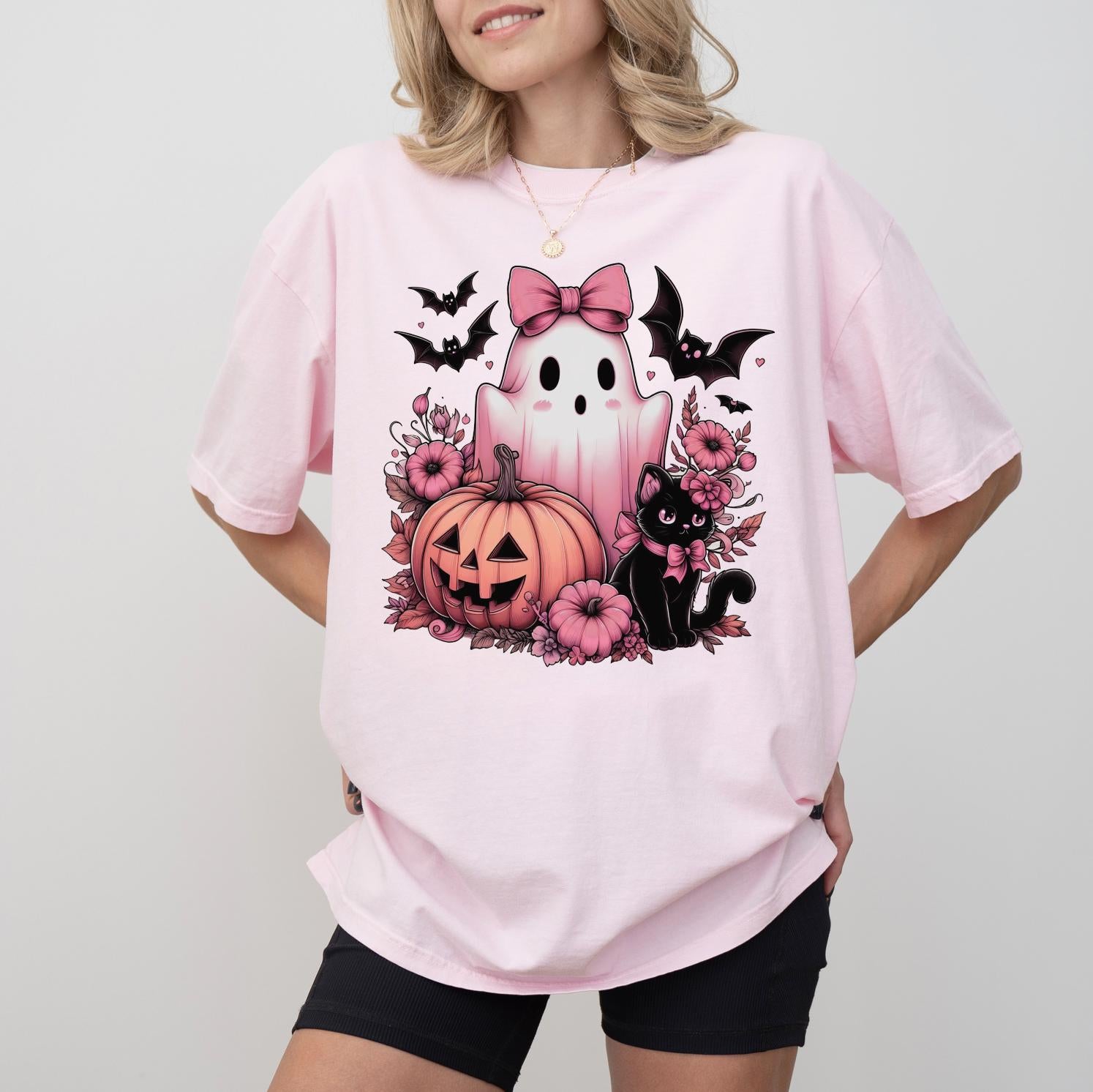 Pink Halloween Comfort Colors Shirt, Halloween Sweatshirt or Tshirt, Pink Halloween Tee, Halloween Cute Women Outfit, Halloween Gift