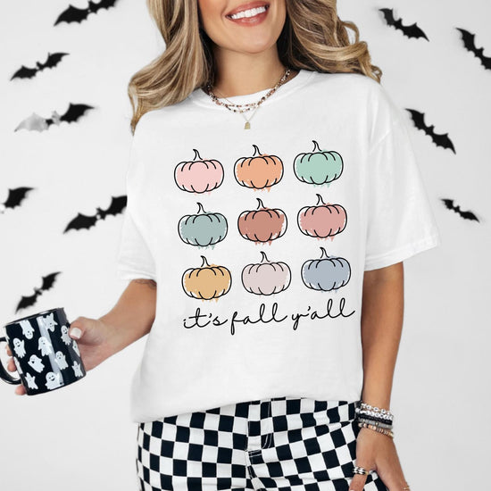 Cozy It's Fall Yall Sweatshirt T-Shirt, Halloween Sweatshirt or Tshirt, Pink Halloween, Trendy Halloween Outfit, Halloween Graphic Tee