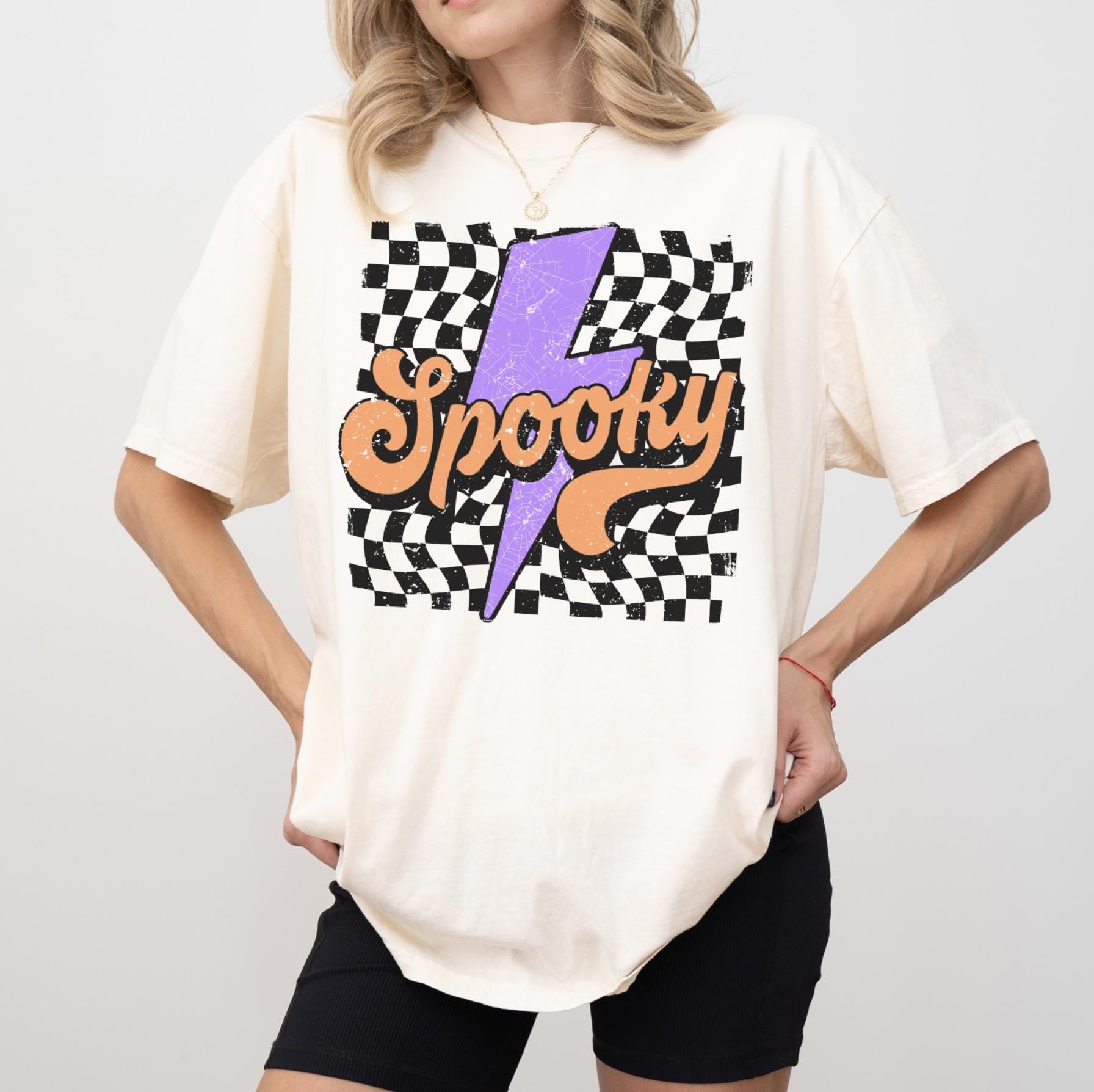Spooky Checkered Shirt or Sweatshirt For Halloween Lovers, Cute Spooky Shirt Gift For Her, Spooky Checkered Halloween Shirt