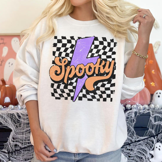 Spooky Checkered Shirt or Sweatshirt For Halloween Lovers, Cute Spooky Shirt Gift For Her, Spooky Checkered Halloween Shirt