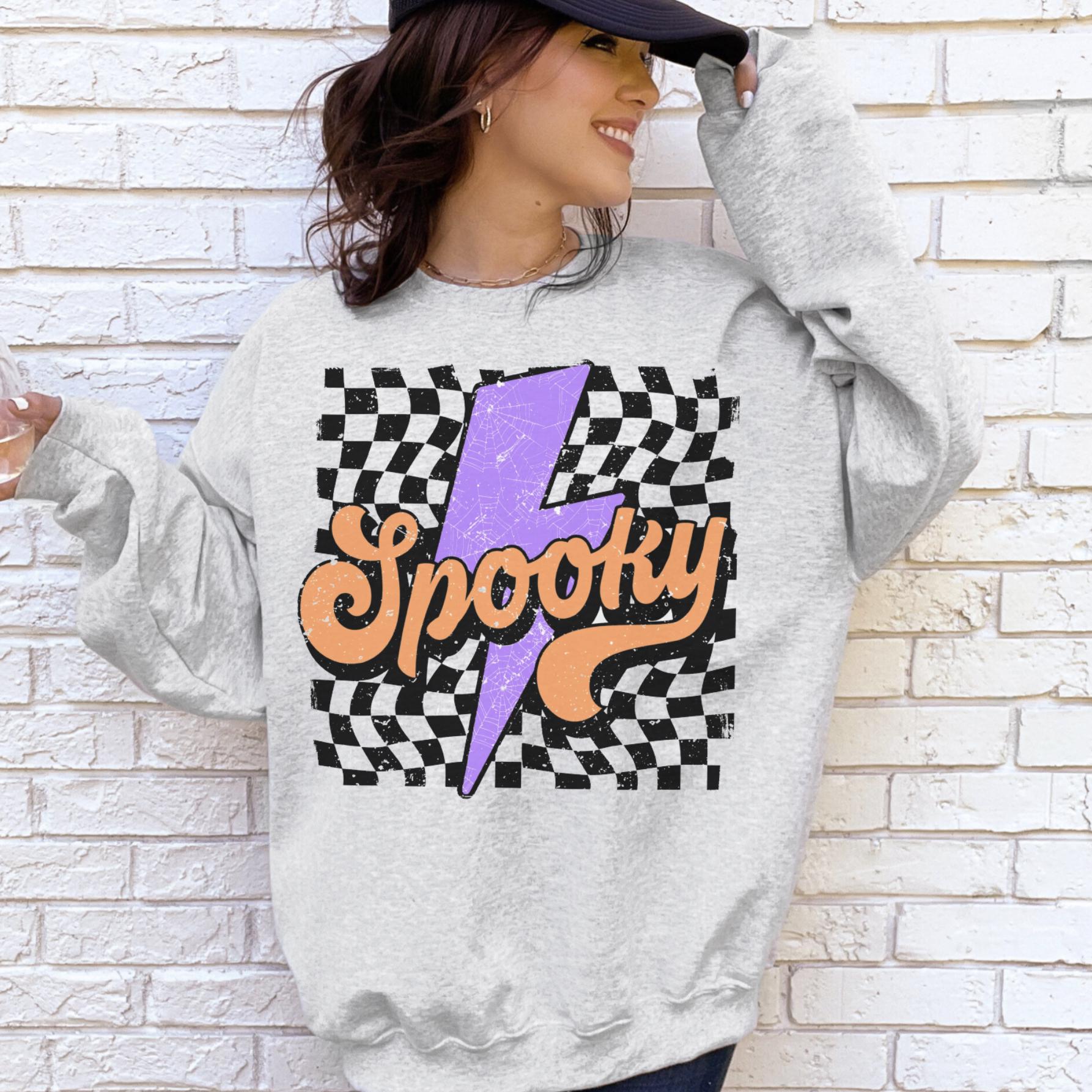 Spooky Checkered Shirt or Sweatshirt For Halloween Lovers, Cute Spooky Shirt Gift For Her, Spooky Checkered Halloween Shirt