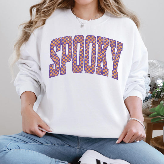 Spooky Checkered Shirt or Sweatshirt For Halloween Lovers, Cute Spooky Shirt Gift For Her, Spooky Checkered Halloween Shirt