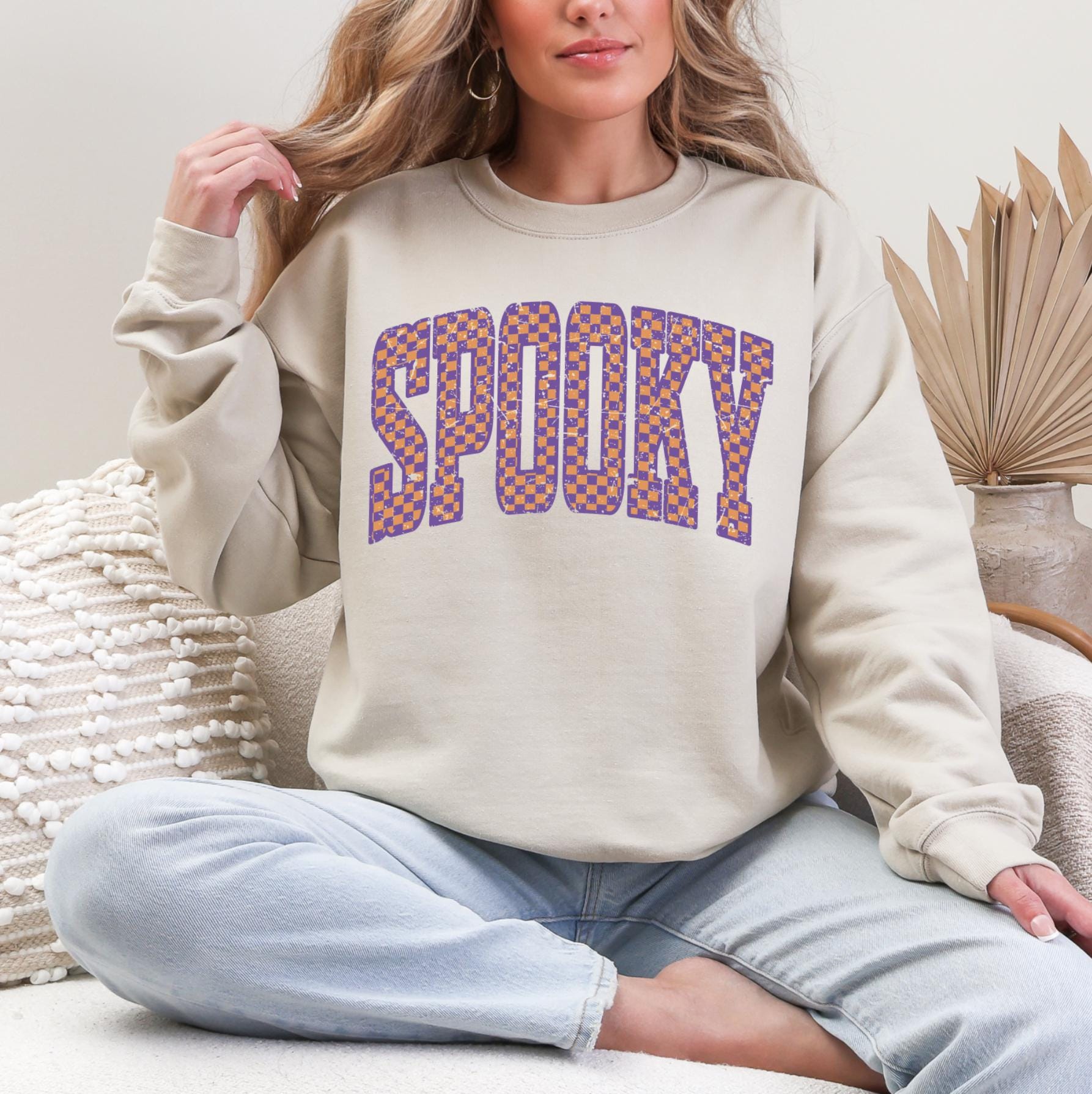 Spooky Checkered Shirt or Sweatshirt For Halloween Lovers, Cute Spooky Shirt Gift For Her, Spooky Checkered Halloween Shirt