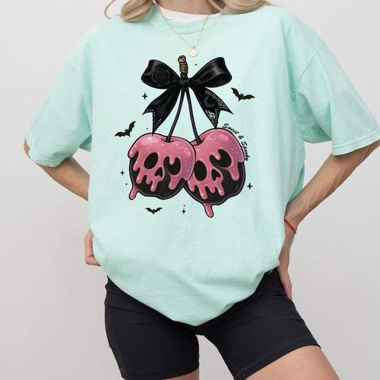 Pink Halloween Cherries Shirt or Sweatshirt For Halloween Lovers, Trendy Spooky Shirt Gift Tee, Fall Season Halloween Shirt