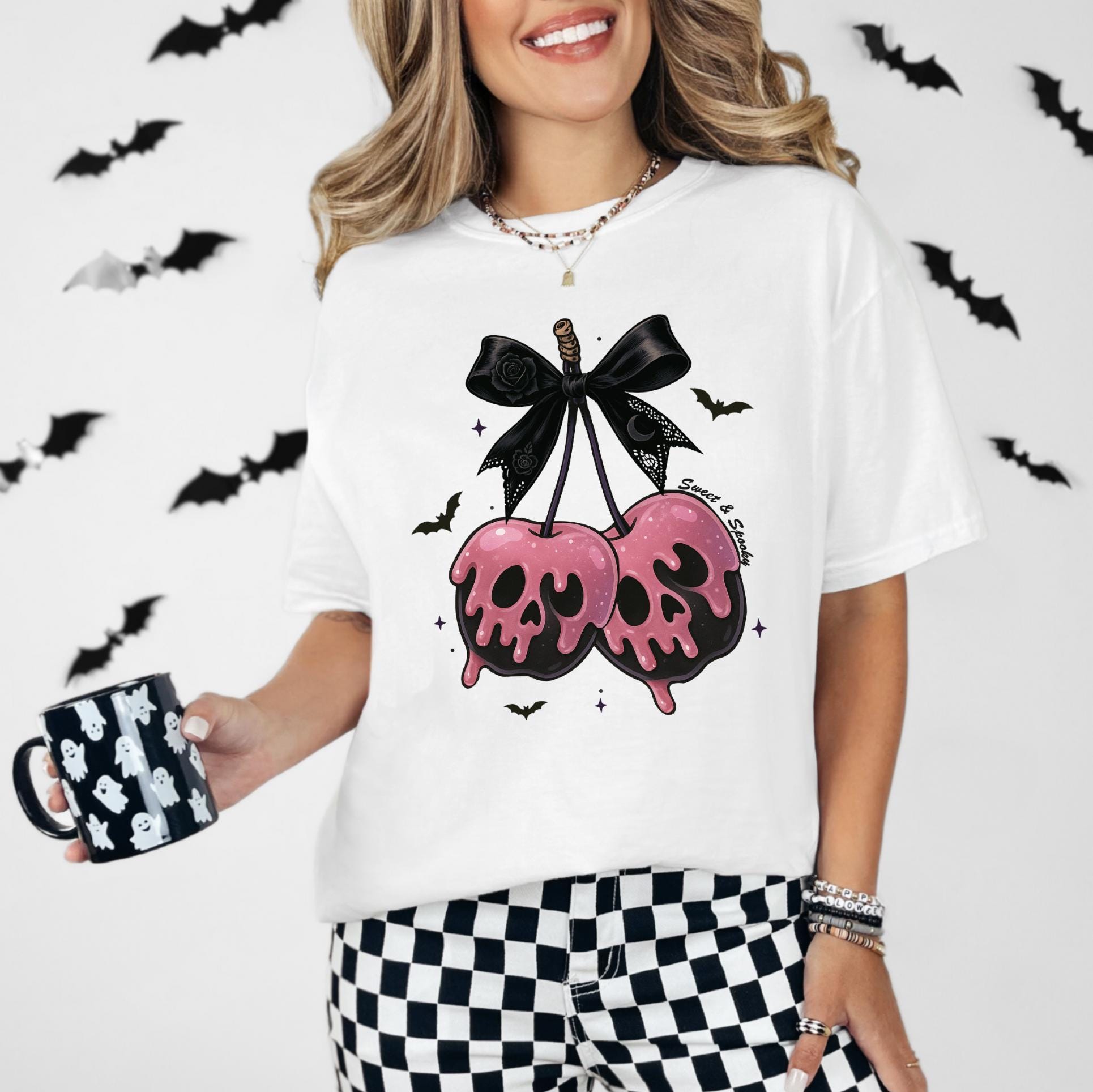 Pink Halloween Cherries Shirt or Sweatshirt For Halloween Lovers, Trendy Spooky Shirt Gift Tee, Fall Season Halloween Shirt