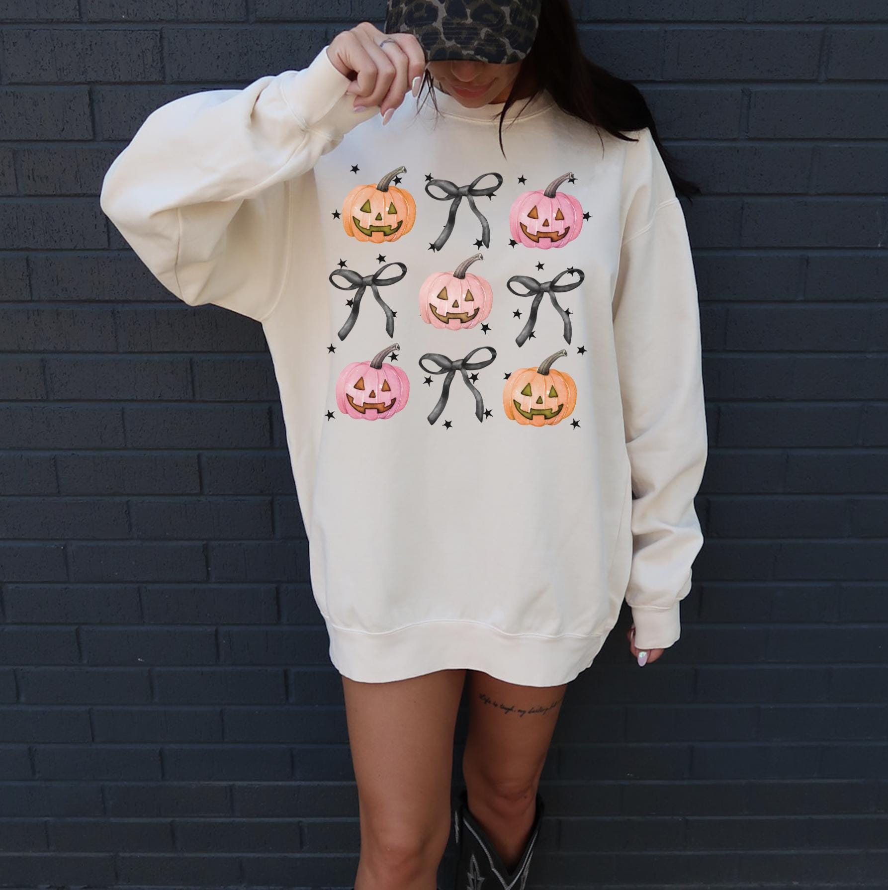 Pumpkin Bows Collage Fall Shirt or Sweatshirt For Halloween Lovers, Trendy Spooky Shirt Gift Tee, Fall Season Halloween Shirt