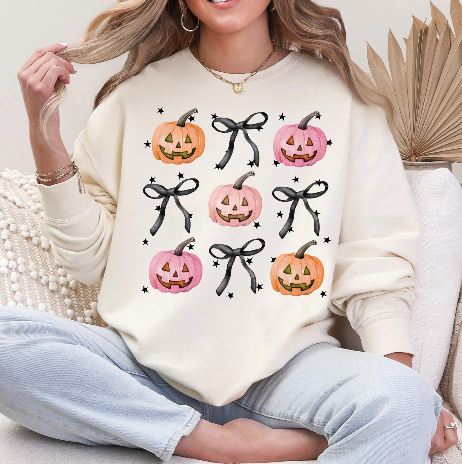 Pumpkin Bows Collage Fall Shirt or Sweatshirt For Halloween Lovers, Trendy Spooky Shirt Gift Tee, Fall Season Halloween Shirt