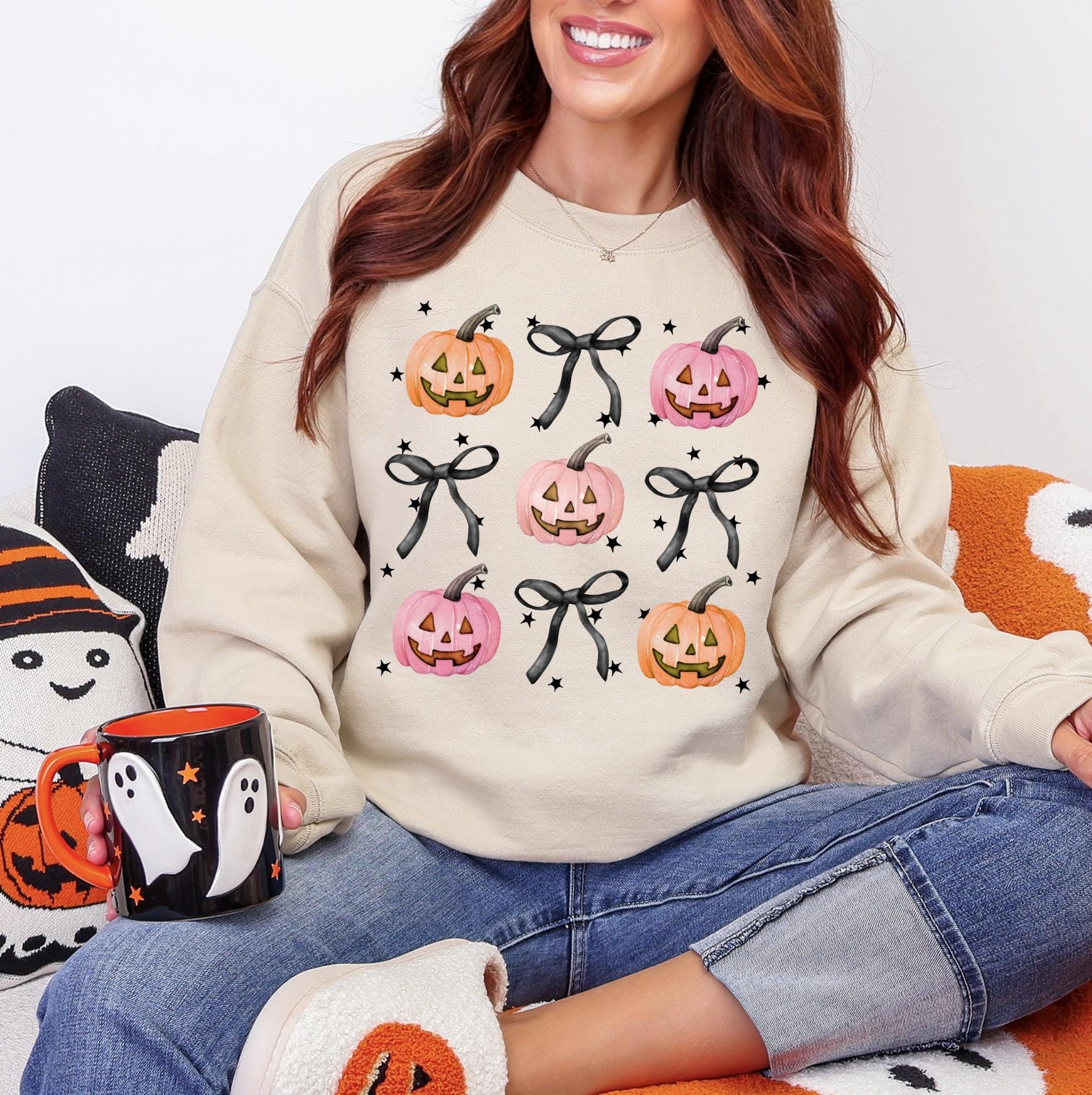 Pumpkin Bows Collage Fall Shirt or Sweatshirt For Halloween Lovers, Trendy Spooky Shirt Gift Tee, Fall Season Halloween Shirt