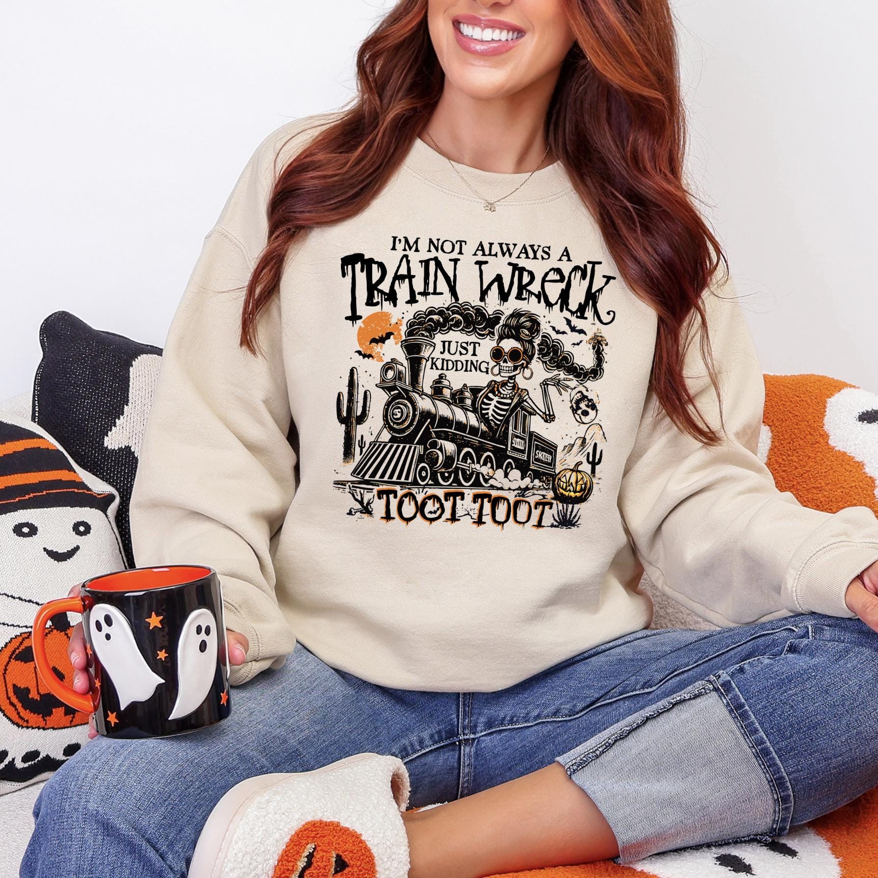 Halloween Train Wreck Fall Shirt or Sweatshirt For Halloween Lovers, Trendy Spooky Shirt Gift Tee, Fall Season Halloween Shirt