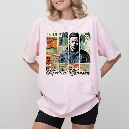 Horror Season Sweatshirt or T-Shirt | Spooky Season DTG Printed Halloween Shirt | Scary Movie Lover Fall Pullover or T-Shirt