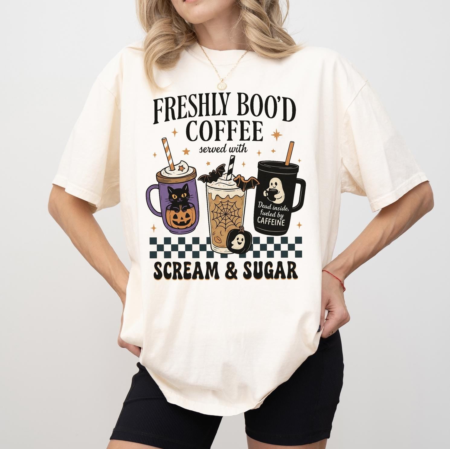 Freshly Boo’d Coffee Sweatshirt or T-Shirt | Halloween Coffee Lover Shirt | Spooky Season Ghost Graphic Tee | Cute Fall Barista Gift