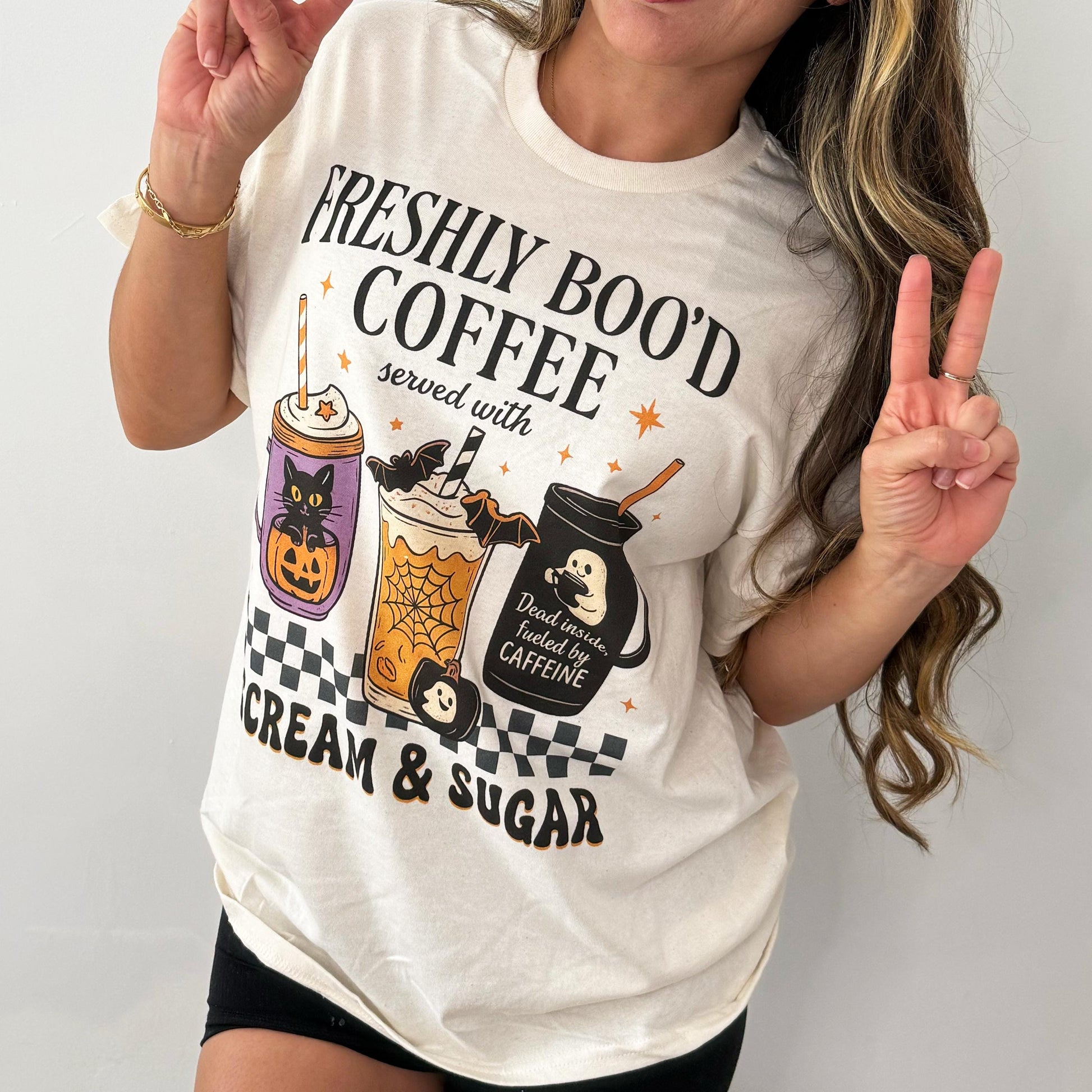 Freshly Boo’d Coffee Sweatshirt or T-Shirt | Halloween Coffee Lover Shirt | Spooky Season Ghost Graphic Tee | Cute Fall Barista Gift