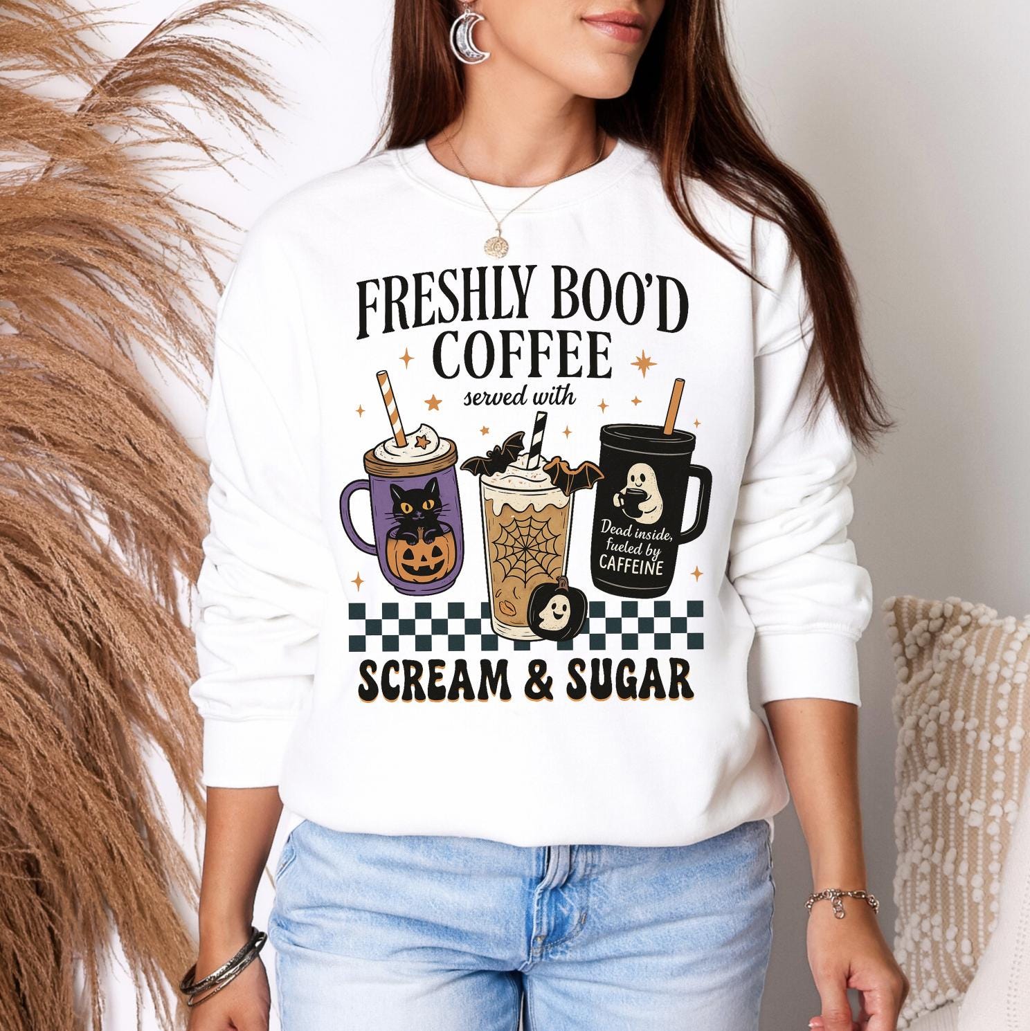 Freshly Boo’d Coffee Sweatshirt or T-Shirt | Halloween Coffee Lover Shirt | Spooky Season Ghost Graphic Tee | Cute Fall Barista Gift
