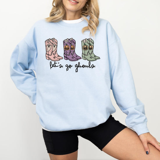 Let’s Go Ghouls Shirt, Cowgirl Halloween Sweatshirt or Tee, Cute Western Halloween Graphic Shirt, Spooky Season DTG Print