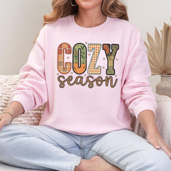 Cozy Season Sweatshirt or T-Shirt, Fall Graphic Shirt, Autumn Cozy Vibes Tee, Pumpkin Spice Season Crewneck, DTG Printed