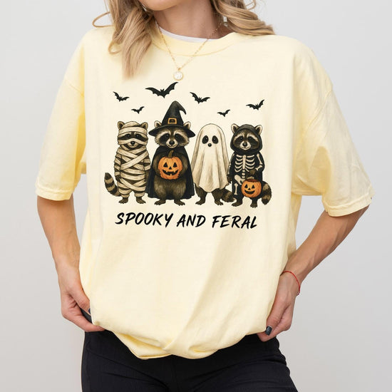 Spooky and Feral Shirt, Halloween Sweatshirt or Tee, Cute Spooky Season Graphic Shirt, DTG Printed Halloween Crewneck