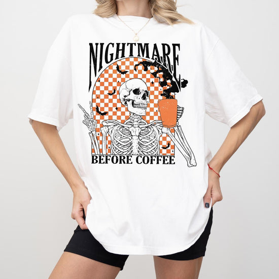 I’m a Nightmare Before Coffee Shirt, Funny Coffee Sweatshirt or Tee, Halloween Coffee Graphic Shirt, DTG Printed