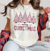 Pink Christmas Trees DTG Printed Sweatshirt or T-Shirt, Trendy Holiday Crewneck, Christmas Graphic Tee, Retro Holiday Pullover