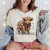 Highland Cow Christmas DTG Printed Sweatshirt or T-Shirt, Trendy Holiday Crewneck, Christmas Lights Highland Western Cow