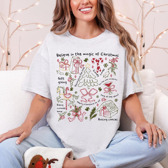 Tis The Season Christmas Icons Shirt, Cute Holiday Tee, Santa Cookies Cocoa Gifts Lights, Cozy Traditional Christmas T-Shirt