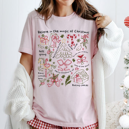 Tis The Season Christmas Icons Shirt, Cute Holiday Tee, Santa Cookies Cocoa Gifts Lights, Cozy Traditional Christmas T-Shirt