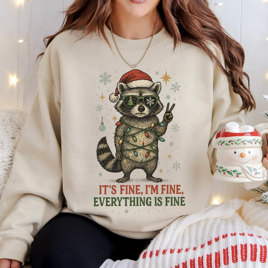 Everything's Fine Christmas DTG Printed Sweatshirt or T-Shirt, Trendy Holiday Crewneck