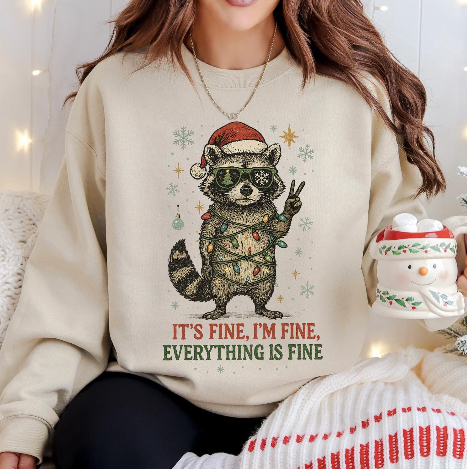 Everything's Fine Christmas DTG Printed Sweatshirt or T-Shirt, Trendy Holiday Crewneck