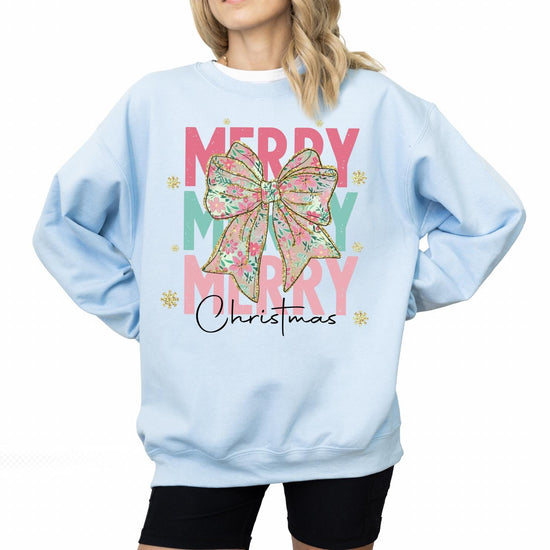 Merry Christmas DTG Printed T-Shirt or Sweatshirt, Cute Holiday Crewneck, Trendy Christmas Graphic Tee, Trendy Christmas Sweater