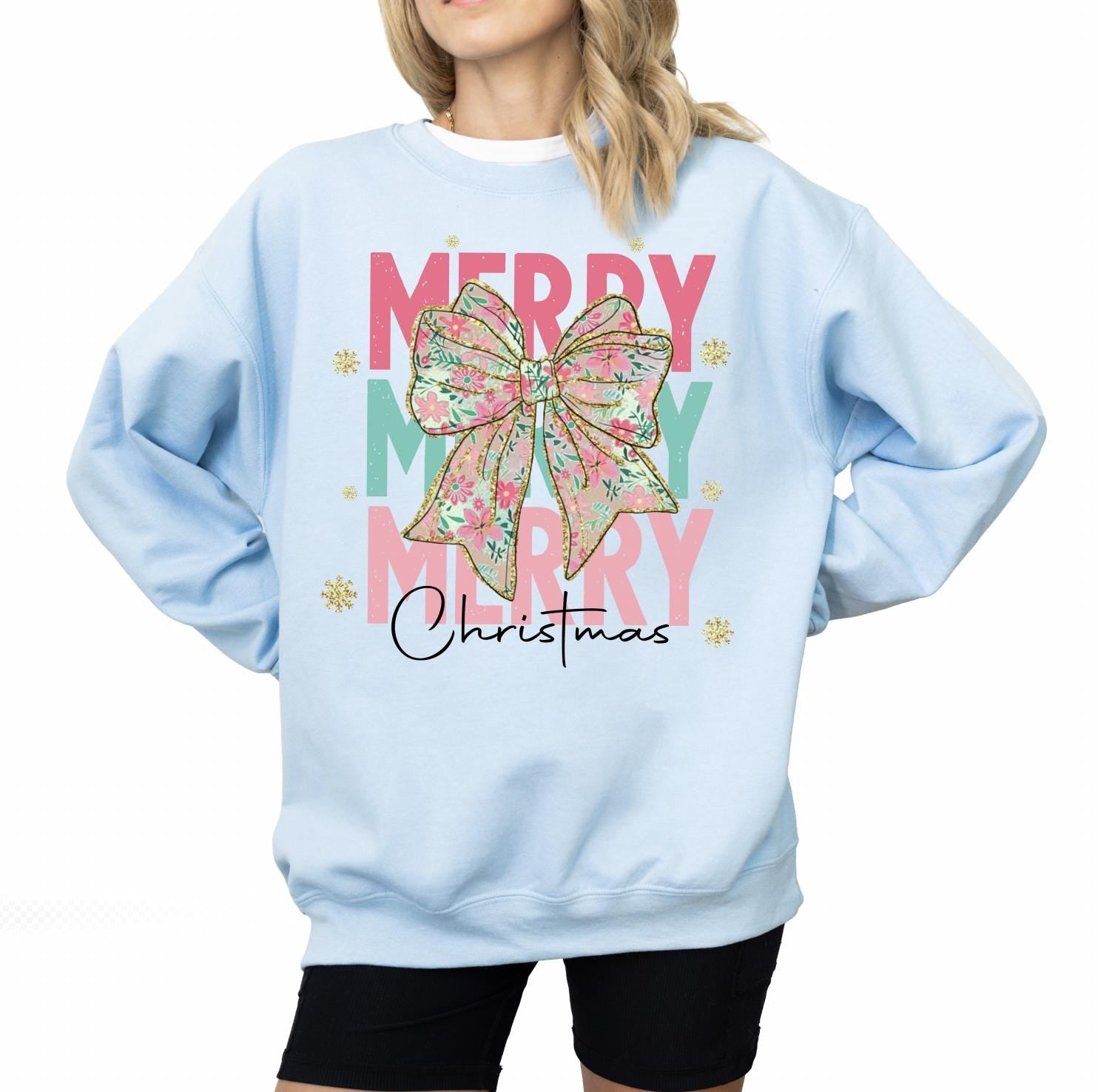 Merry Christmas DTG Printed T-Shirt or Sweatshirt, Cute Holiday Crewneck, Trendy Christmas Graphic Tee, Trendy Christmas Sweater