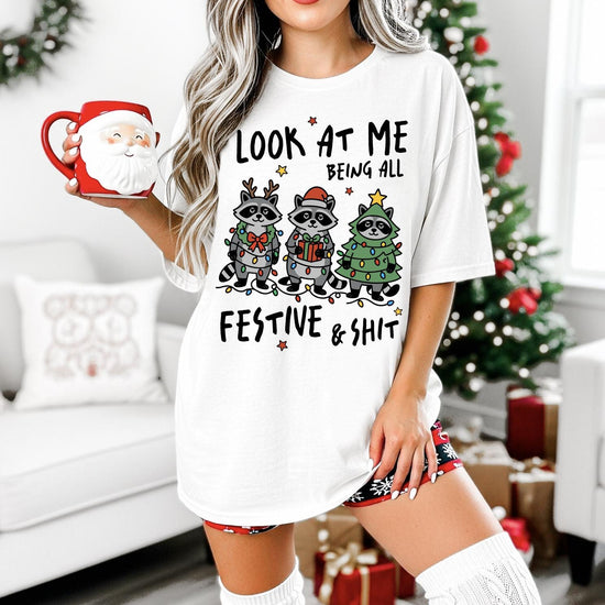 Funny Raccoons DTG Printed Christmas Sweatshirt