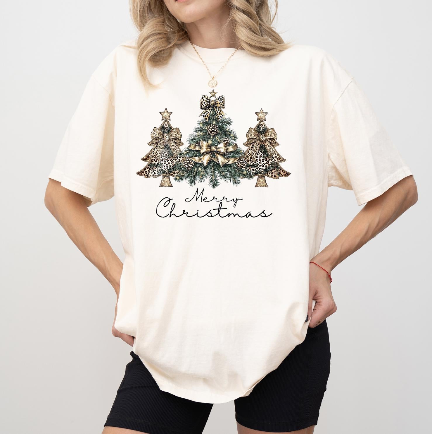 Merry Christmas Trees Sweatshirt or T-Shirt | DTG Printed Holiday Graphic Shirt | Cozy Unisex Christmas Top