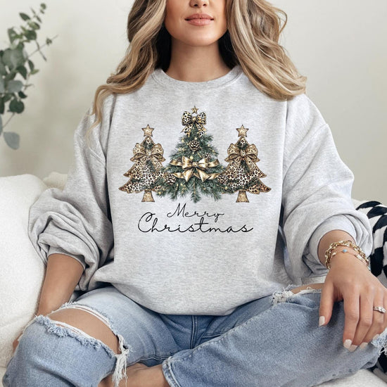 Merry Christmas Trees Sweatshirt or T-Shirt | DTG Printed Holiday Graphic Shirt | Cozy Unisex Christmas Top