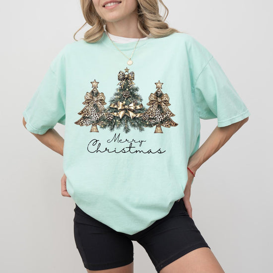 Merry Christmas Trees Sweatshirt or T-Shirt | DTG Printed Holiday Graphic Shirt | Cozy Unisex Christmas Top