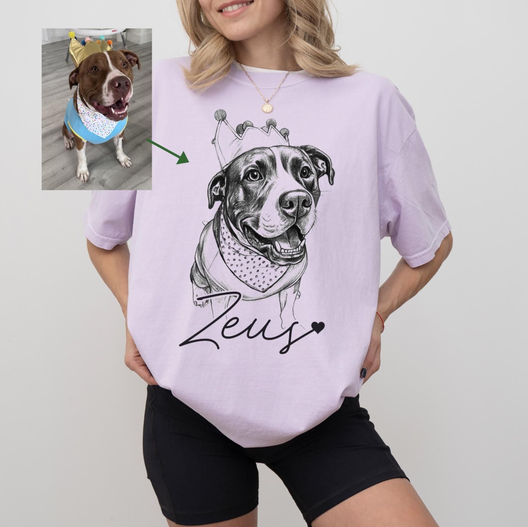 Custom Pet T-Shirt with Photo & Name DTG Printed | Personalized Pet Portrait Shirt | Custom Dog Cat Graphic Tee | Pet Lover Gift