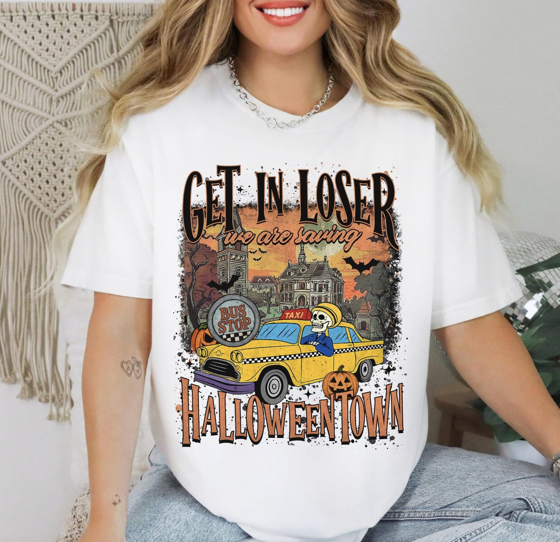 Get in Loser Halloween-town Sweatshirt For Halloween Lovers, Trendy Spooky Shirt Gift Tee, Spooky Season Halloween Shirt