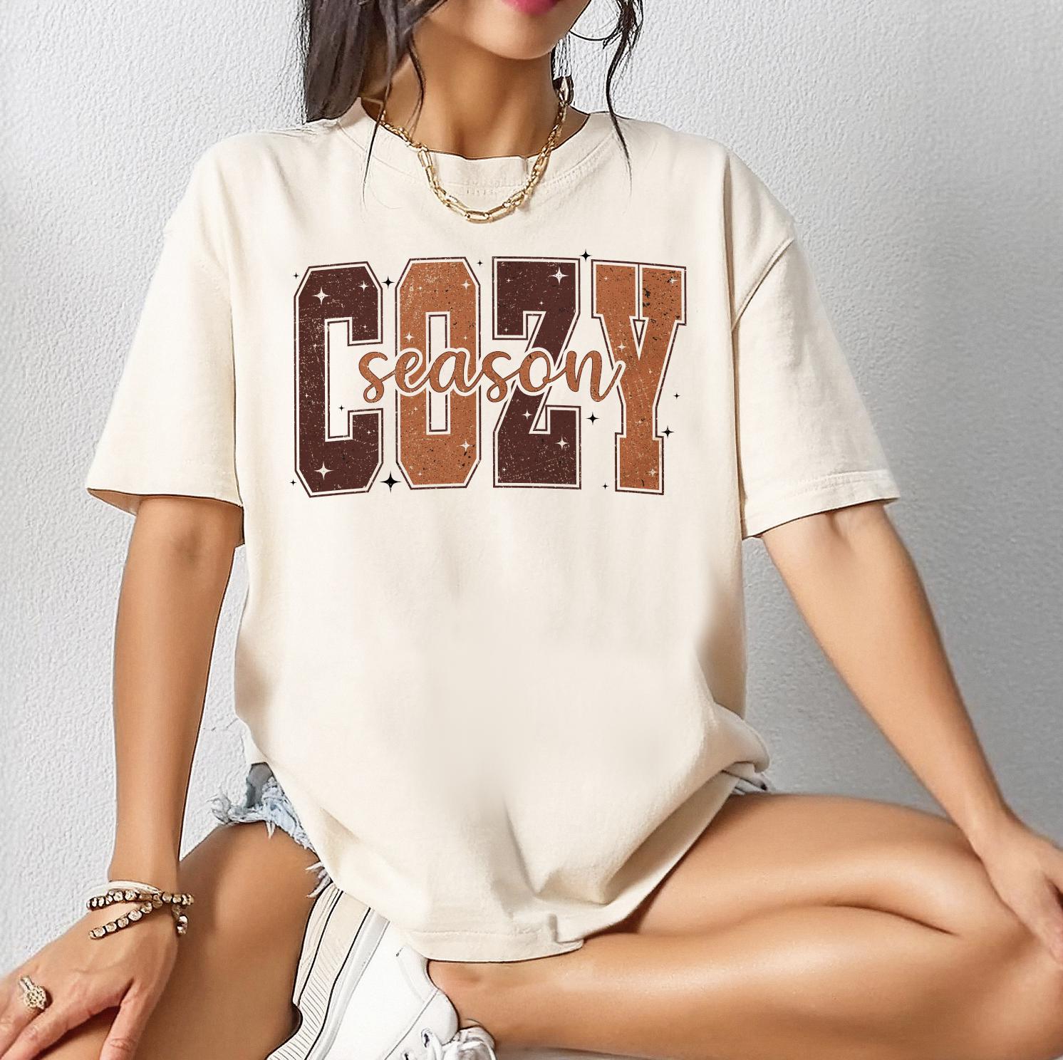 Cozy Season DTG Printed, Sweatshirt T-Shirt, Halloween Sweatshirt or Tshirt, Pink Halloween, Trendy Halloween Outfit, Halloween Graphic Tee