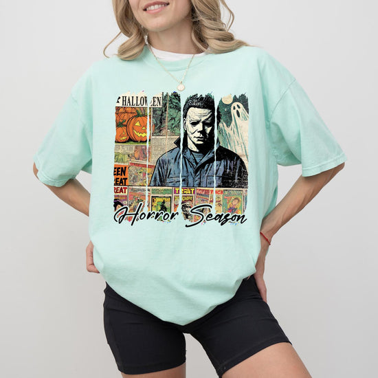 Horror Season Sweatshirt or T-Shirt | Spooky Season DTG Printed Halloween Shirt | Scary Movie Lover Fall Pullover or T-Shirt