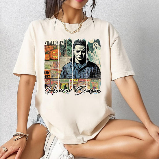 Horror Season Sweatshirt or T-Shirt | Spooky Season DTG Printed Halloween Shirt | Scary Movie Lover Fall Pullover or T-Shirt