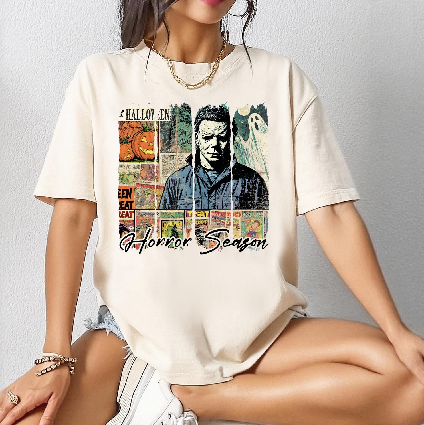 Horror Season Sweatshirt or T-Shirt | Spooky Season DTG Printed Halloween Shirt | Scary Movie Lover Fall Pullover or T-Shirt