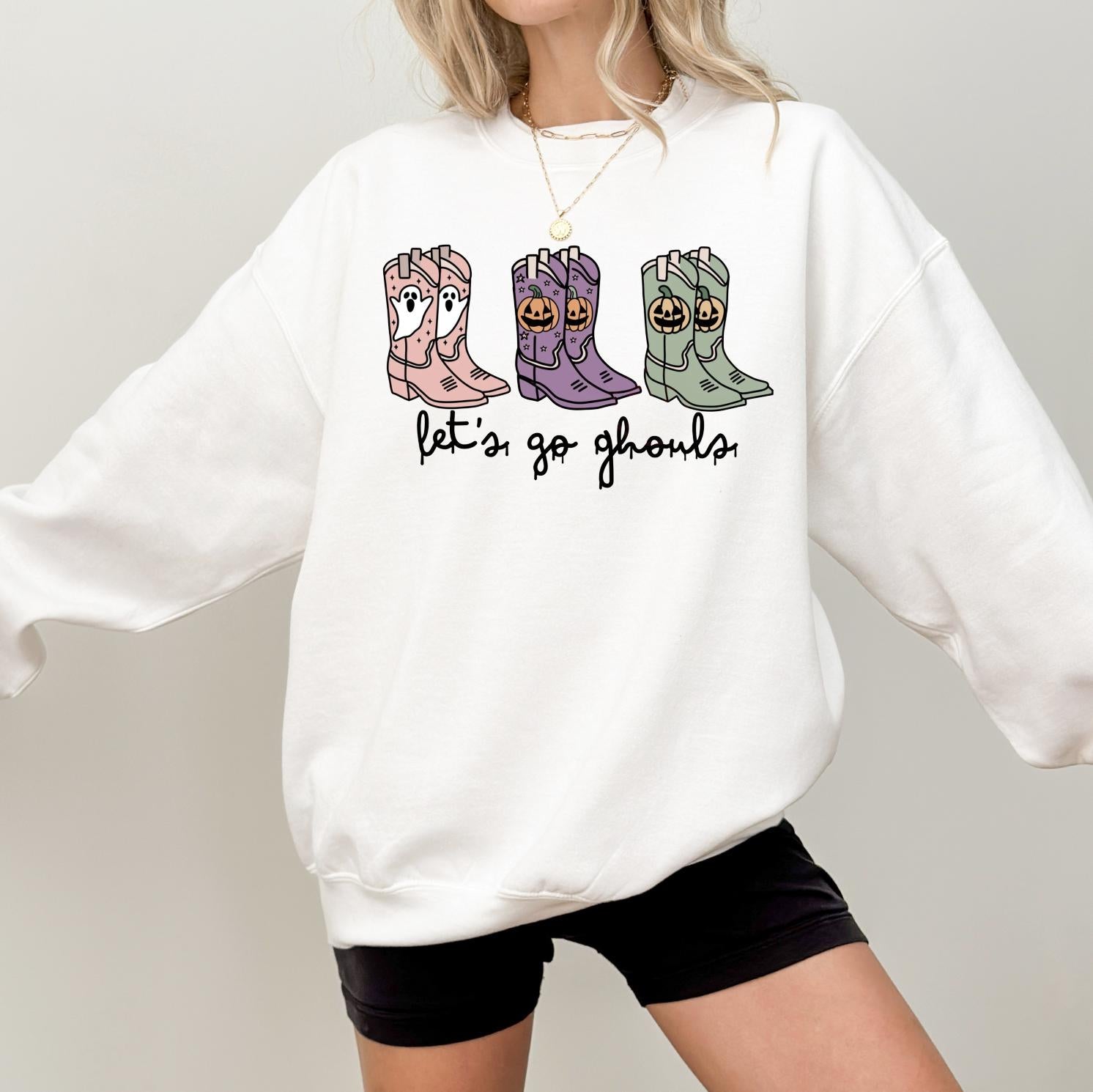 Let’s Go Ghouls Shirt, Cowgirl Halloween Sweatshirt or Tee, Cute Western Halloween Graphic Shirt, Spooky Season DTG Print